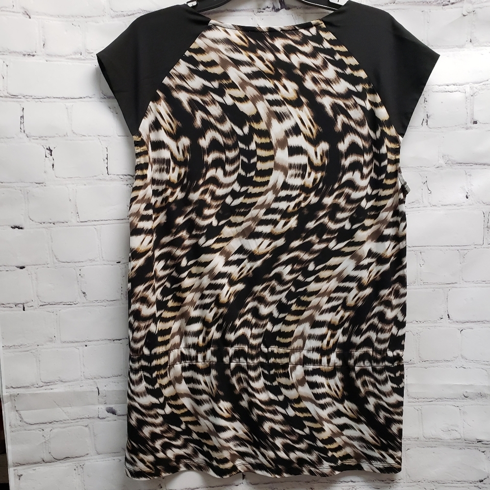 Calvin Klein XL Animal Print Cinch draw string waist Cowl Neck peplum hem blouse - Picture 2 of 8
